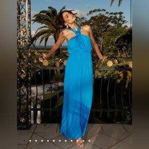 Petal & Pup Dylan Wide Leg Blue Halter Jumpsuit